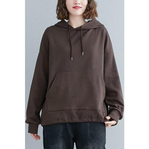Hoodies Women Spring Autumn Solid Color Long Sleeve Large Size Hooded Loose Casual Women Tops 2021 New Arrival