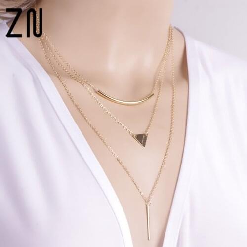 ZN New Fashion Necklace For Women Multi layer Geometric Designed Bar Stick Triangle Chain Choker Necklace Pendant