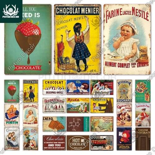 Putuo Decor Chocolate Metal Sign Tin Plaque Vintage Metal Signs Iron Painting for Party Area Kitchen Shop Restaurant Wall Decor