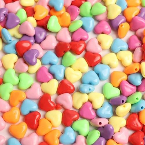 100pcs/Lot 14x11.7mm Acrylic Love Heart Beads For Jewelry Making Macaron Loose Beads DIY Beads Accessories Necklace Bracelet