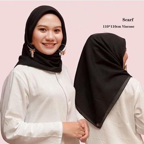 110*110cm Square Cotton Muslim Hijab Scarf Women Solid Color Soft Headscarf Islamic Shawls and Wraps Headband Musulman Scarves