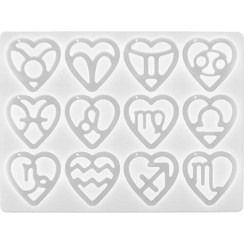 12 Constellation Pendants Crystal Epoxy Resin Mold Love Heart Earrings Keychain Silicone Mould DIY Crafts Jewelry Casting Tools