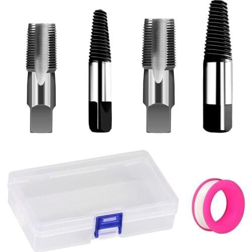 4Pcs Water Pipe Extractor NPT Taps Set Water Pipe Triangle Valve Repair Manual Broken Pipe Remover Thread Repair Tool with Tape