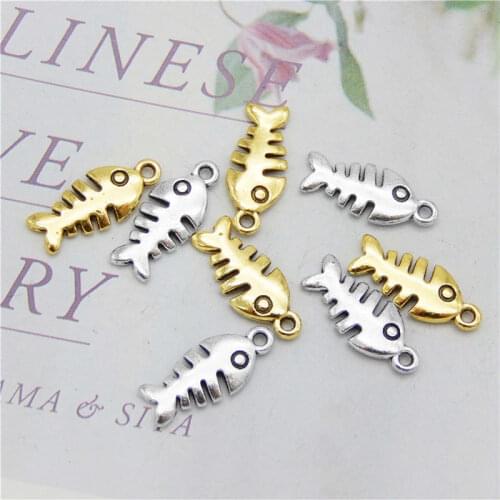 40pcs Zinc Alloy Antiqued Silver Color Fish Bones Charms Cute Pendants For Bracelets Earring Jewelry Making Accessory 16*7mm