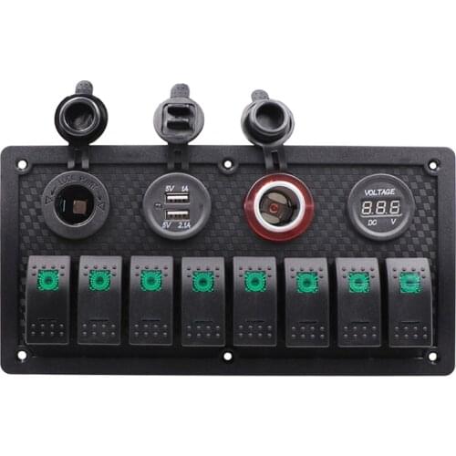 Boat Car Rocker Switch Panel 12V~24V with LED Light Toggle Switch Panel +Dual USB Port Voltmeter+ Cigarette Socket Fast Shipping