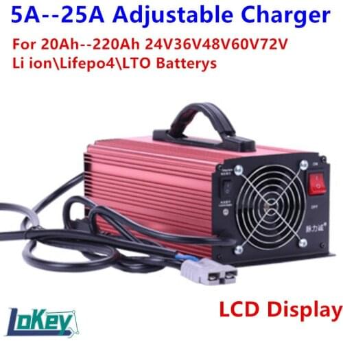 48V 60V 72V Li-ion Lipo Lifepo4 LTO Battery fast adjustable Charger 25A 15A 10A 5A Adjustable 13S 54.6v 24S 87.6v 17S 67.2V