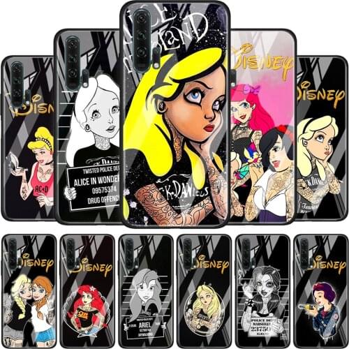 Punk princess disney for Honor 30 20 10 9X Pro Plus Lite 8X Huawei Y8P Y6P Y5P Y9 Y7 Y6 2019 Tempered Glass Phone Case