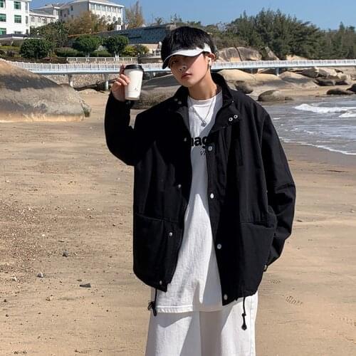 DYB&ZACQ Black Japanese Solid Color Plus-size Jacket for Mens Fall 2021 Looser Jacket for Couples Can Go with Anything 4XL5XL