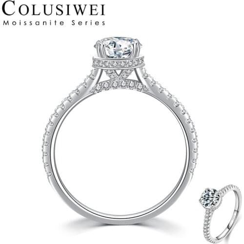 Colusiwei Trendy Wedding Engagement Classic 925 Sterling Silver Glittering 1Ct Moissanite Ring for Women Luxury Original Jewelry