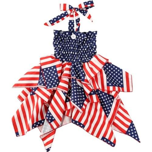 2020 4th July Kids Girl Dress 6M-5T Irregular Ruffle Halter Toddler Children Independence Day Festival Cute Dresses Clothing