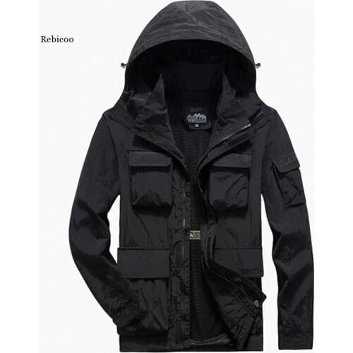 Mens Casual Jackets Spring Autumn Outerwear Windbreaker Man Hooded Coat Multi-Pocket Males Climbing Clothes Plus Size 6Xl 7Xl