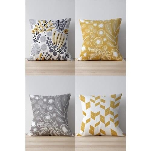 Pilloveland Double Side Printed Flower Motif Pattern 4'lü Suede Pillow decorate Case