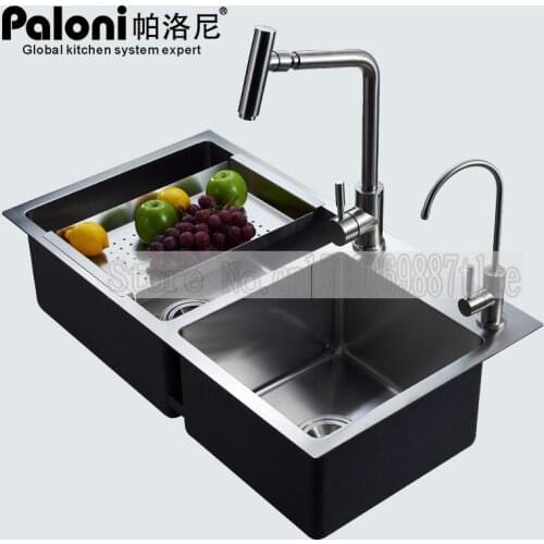 Ten-year-old Shop Kitchen Household On-stage And Under-stage 304 Stainless Steel Manual Sink Double Sink For Vegetable Washing A