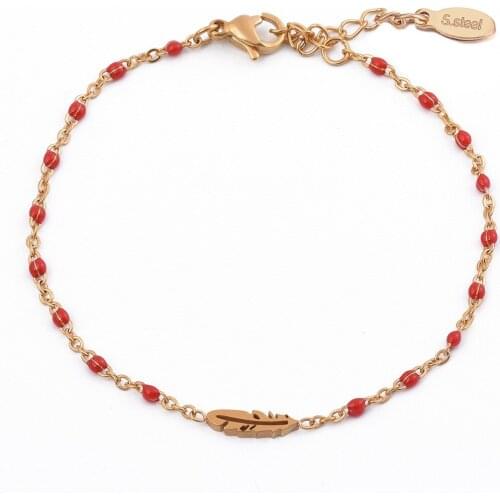 Indian Style Feather Titanium Steel Oil Dripping Bracelet Leaf Pendant Jewelry Charm Bracelet