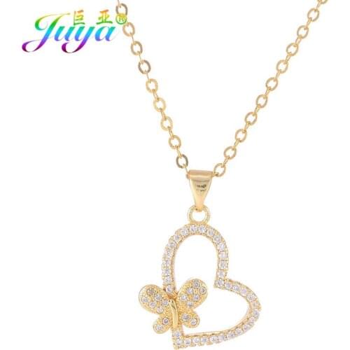 Juya Fashion Pendant Necklace Supplies Micro Pave Zircon Butterfly Heart Necklaces For Women Girls Wedding Party Christmas Gift