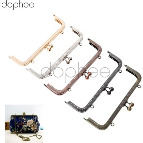 Dophee 1pcs 20cm Square Metal Purse Frame Handle Bead Head Kiss Clasp Lock 5 Colors For Clutch Bag Coin Handbag Accessories