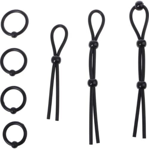 7 pcs/set Penis Ring4 Cock Rings Clit Stimulating Ball and 3 Adjustable Penis Loops Erection Enhancing Male Sex Toy