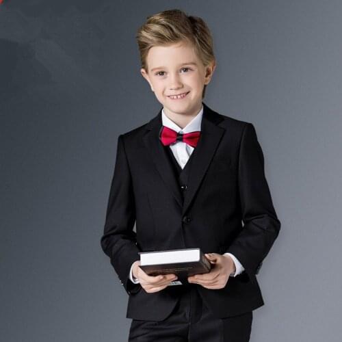 2016 Boys Formal Suits for Weddings Brand England Style Man Child Black Party Tuxedos Boys Formal Suits Blazer+Pants+Vest 4-14Y