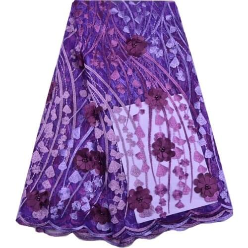 Beautiful Designs Purple Color African Lace Fabric 2019 3D Tulle Lace Fabric For Party Bridal Lace Flower Pattern Dresses 1392