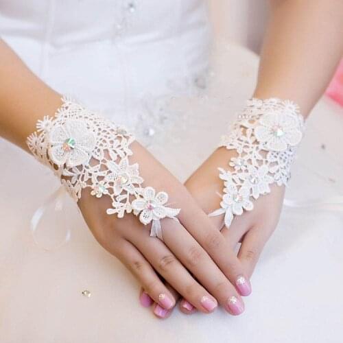 8-12 years old Lace rhinestone flower girl kid children dancing performance wedding party gloves