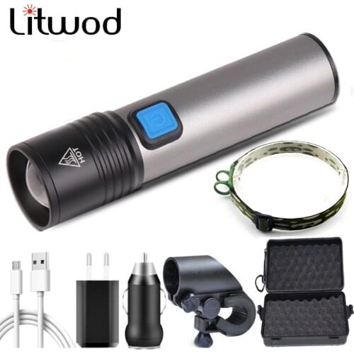 Zoomable Torch Lithium Battery Waterproof with Built-in 1200mah LED Bulbs XM-L T6 USB Rechargeable LED Flashlight Camping Light