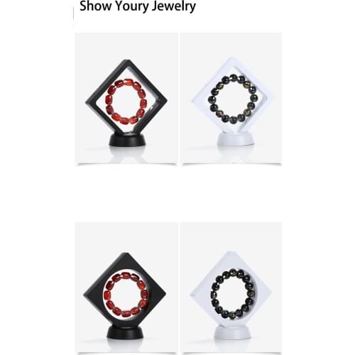Fashion 3D Square Jewelry Display Box Transparent Suspended Floating Jewelry Holder Case For Ring/Braclet/Bangle/Coin Black Whit