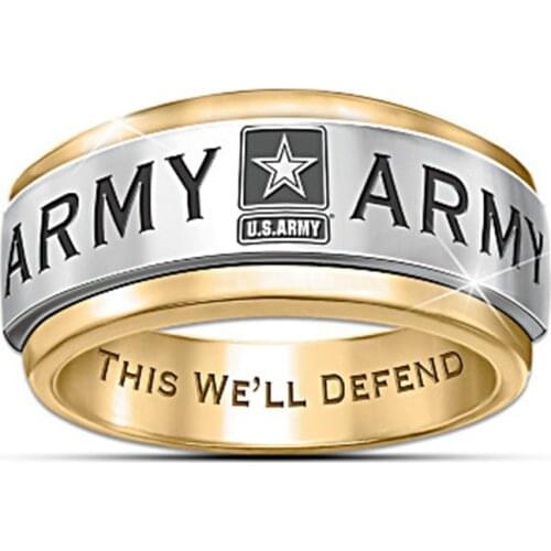 Engraved Army Ring For Men Gold Silver Color Band Simple Cocktail Party Personality Finger Accessories Mens Ring Jewelry Gift