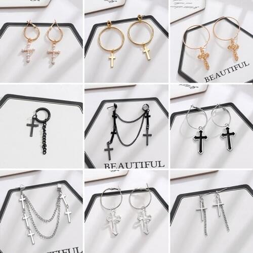 New Fashion Vintage Silver Color Hoop Pendant Earrings For Women Statement Cross Round Earrings 2021 Trend Female Charm Jewelry