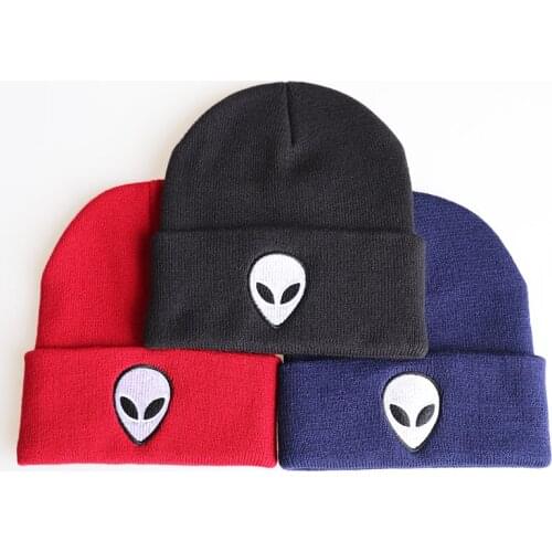 New Alien Skull Beanie Cap for Men Skiing Knitted Embroidery Hat Casual Women Winter Hats Unisex