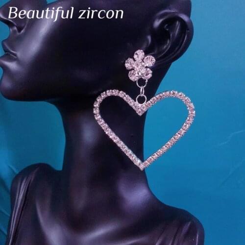 New fashion womens shiny Rhinestone hollow heart pendant earrings Bridal Wedding Crystal Jewelry Pendant Earrings accessories
