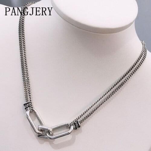 PANGJERY 925 Sterling Silver Double Layer Necklaces for Women INS Fashion Punk Hiphop Rock Geometric Party Fine Jewelry Gifts