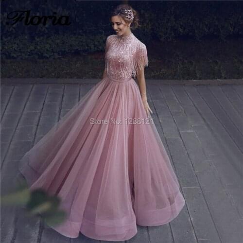 Arabic Couture New Tassel Prom Dresses A Line 2019 Latest Islamic Aibye Party Gown Middle East Beading Evening Dresses Custom