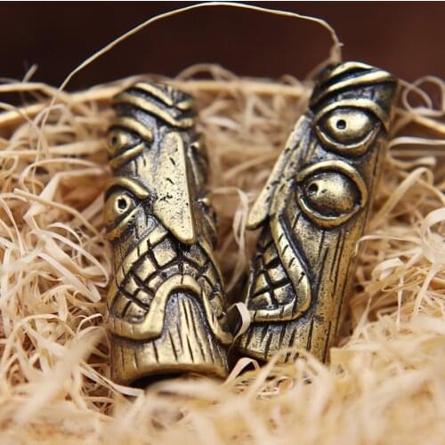 Vintage Brass Four-Eyed Bird Totem Cartoon Statue EDC Paracord Bead Outdoor Umbrella Rope Bracelet DIY Lanyard Pendant Accessory