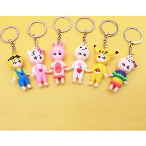 New cute doll bag with soft glue key chain cartoon key pendant push gift key ring
