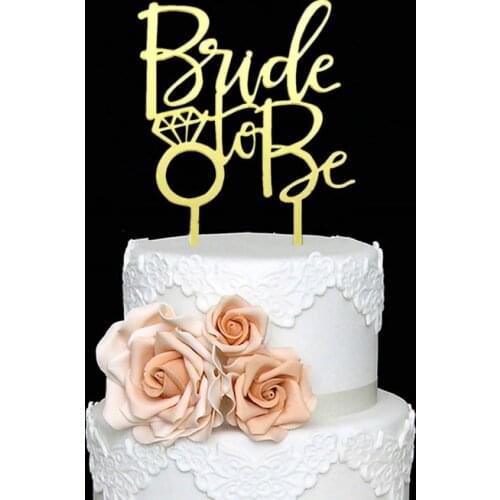 Bride to Be with Diamond Ring Acrylic Cake Topper Gold Mirror for Bridal Shower, Wedding, Engagement Party Decorations