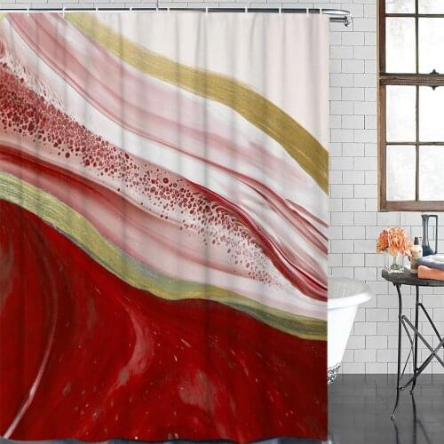 Red Gradient Marble Texture Shower Curtain Polyester Fabric Waterproof Shower Curtains Modern Bathroom Curtain