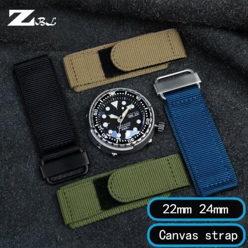 Hook-and-loop Fastener Nylon Watch Strap 22mm 24mm For Seiko BR Sport Watchband Nato Strap Magic Sticker Stainless Steel Buckle