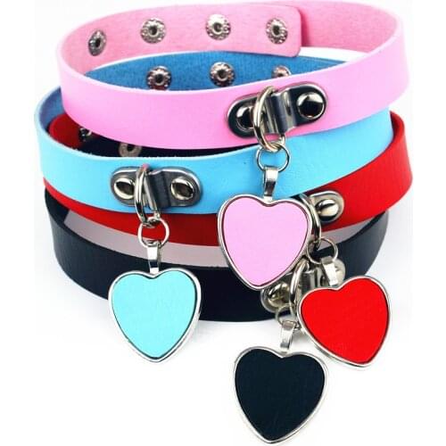 Harajuku Red Heart Choker Necklace Women Sexy Pu Leather Punk Rock Collar Chocker Gothic Jewelry Party Necklaces Accessories