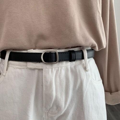 Female Vintage Leather Belt Non-porous Simple Band Metal Buckle Waist Belt for Women Jeans Clothing Accessories