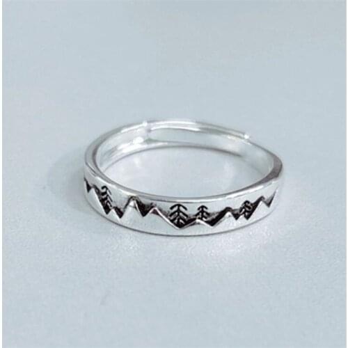 Season Gate 925 Sterling Silver Fashion Simple Mountain Trees Adjustable Size Open Ring for Women Girls SR034