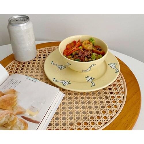 1PC Cartoon Embossed Disc Bowl Set Cute Goose Ceramic Tableware Fruit Cake Dish Soup Bowl Kitchen Tableware Accessories