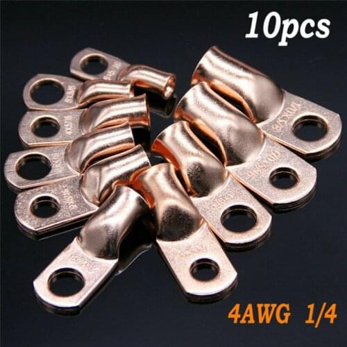 10pcs Wire Ring Terminal Copper 8 AWG Gauge #10 Connectors Car Audio Terminals Bare Ring Terminals Lug Copper/Ring Lug
