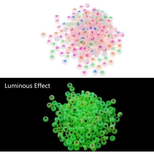 100Pcs Alphabet Acrylic Glow In the Dark Spaced Beads Luminous Letter Beads 7mm