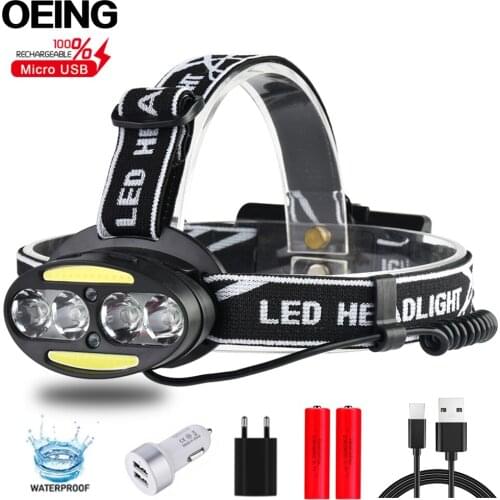 4*T6+2*COB+2*Red LED Headlamp Powerful USB Waterproof Head Light Super bright 7Modes Outdoor Torch Lanterna with battery charger