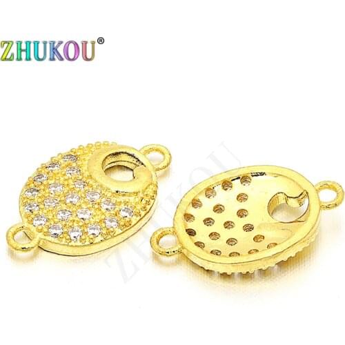 8*13mm High Quality Brass Cubic Zirconia Oval Shape Charms Connectors Diy Jewelry Findings, Hole: 0.5mm, Model: VS1