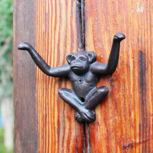 Antique Black Monkey Cast Iron Wall Hook With 2 Hangers Farm House Accents Handmade Rustic Monkey Figurines Garden Wall Hooks