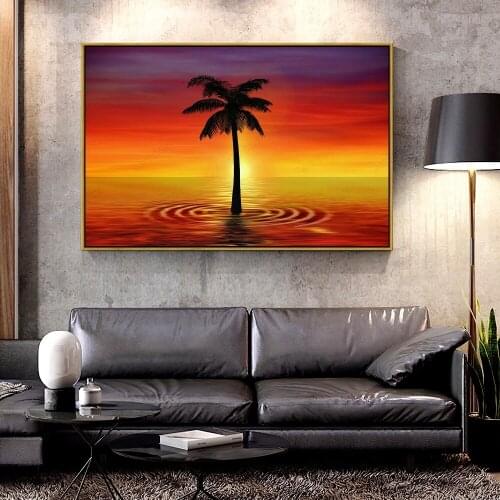 Artcozy Oil Canvas Painting palm_art_twilight_sea For Home Decoration Wall Art