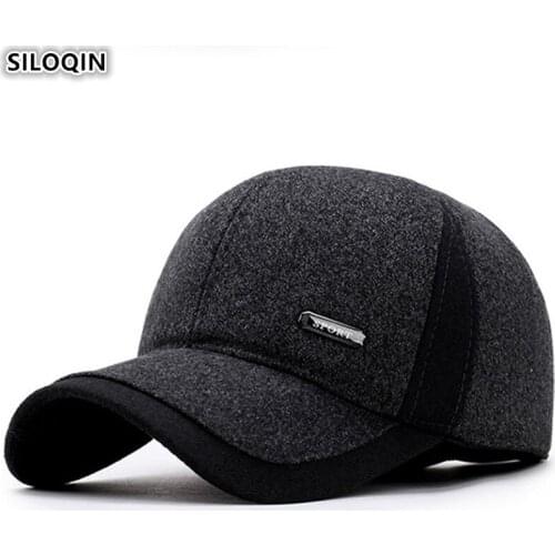 SILOQIN Adjustable Size Winter Mens Warm Thick Cotton Baseball Cap With Ears Casual Fashion Sports Cap Middle-aged Earmuffs Hat