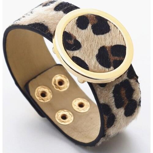 Leopard Bangle Female Unique Design Fashion Alloy Leopard Print Wide Leather Bracelets Women Wedding Jewelry