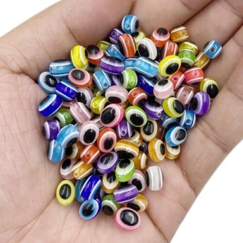 6*8/8*10mm Oval Shape Spacer Beads Evil Eye Beads Stripe Resin Spacer Beads For Jewelry Making Bracelet Necklace Charms